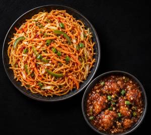 Schezwan noodles with chicken manchurian