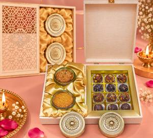 Golden Hour Sweet Bond Box (12 Assorted Laddoos & 2 Oats Cookies Jars)