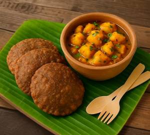 4 Singhara Poori+Aloo Tamatar
