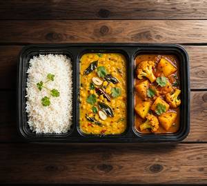 Rice and dal and alu gobi
