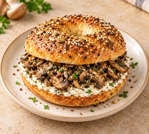 Rustic Creamy Mushroom Bagel