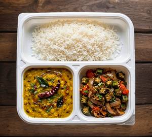 Rice and dal and bhindi masala