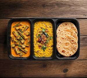 3 roti and dal and bhindi masala