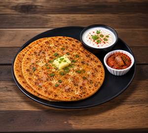 Paneer Onion Paratha With Dahi 