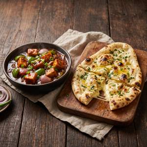 Chilli Paneer Gravy With Cheese Naan