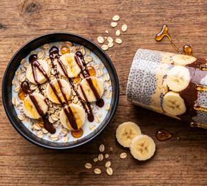 Iconic Choco Banana Layered Combo - Crunchy Muesli Bowl + Chia Pudding Glass