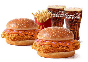 2 Spicy Patakha Chicken Burger + M Fries + 2 Coke