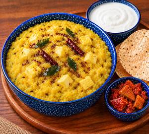 Paneer dal khichdi with dahi and papad