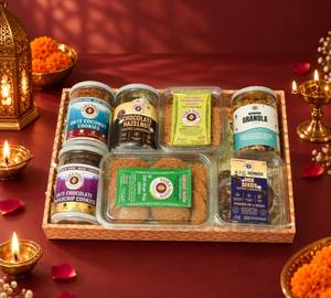 Gulabi Jharokha Diwali Tray - 3 Oats Cookies, 2 Dates Laddoos, Granola & Masala Crackers