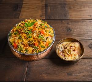 Veg Dum Biryani Plate + Double Ka Meetha