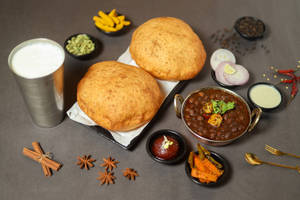 Chole Bhature + Lassi + Gulab Jamun + Pickle + Onion + Chutney