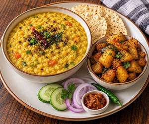 Classic Masala Dal Khichdi And Aloo Fry