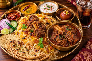 Royal Mutton Rezala Thali With Beverage.