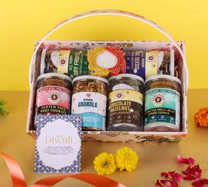 Gluten Free Diwali Basket - Ragi & Millet Cookies, 3 Sugar Free Dates Laddoos, Granola & Clay Diya
