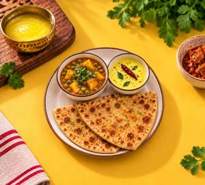 Aloo Matar Sabji + Bombay Kadhi + 2 Ghee Parathas