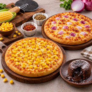 Onion Pizza, Sweet Corn Pizza & Fusion Chocolava Combo