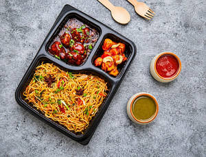 Chilli Garlic Chicken Noodles + Kung Pao Chicken Gravy + Chilli Chicken Dry
