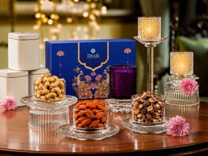 Diwali Delights Premium Nuts And Diya Candle Hamper