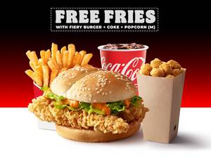 Fiery Burger and Popcorn Meal + Free Fries