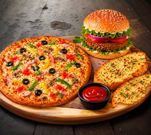 Paneer Tikka Pizza [7inches]+ Garlic Bread [2 Pieces] and Veg Burger