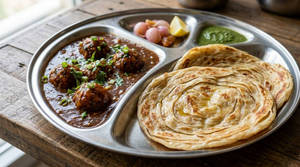 Veg Manchurian Gravy (4pcs.) With 2 Lachcha Paratha