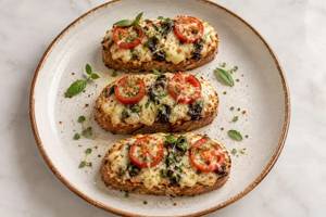 Basil Pesto, Tomato & Mozzarella Bruschetta
