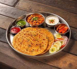Chola Alu Paratha Curd Salad Pickle 2 Full Ghee