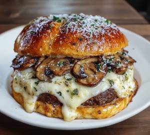 Grilled Sauteed Mushrooms Burger with Cheese