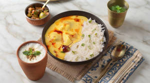 Punjabi Kadhi Basmati Rice Bowl + Tadka Chach [Serves 1]