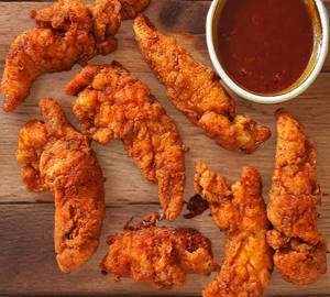Chicken Breast Strips with Cheese Dip