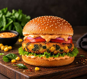 Spinach And Corn Patty Burger