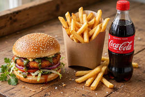 Aloo Tikki Burger + Classic Salted Fries + Cold Drink @ 20
