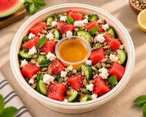 Watermelon Feta Salad Bowl (210 Kcal | Protein 7.0 G | Carbs 33.5 G)