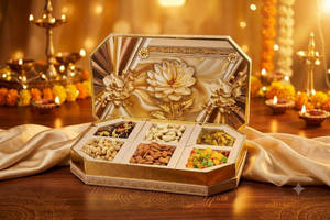 Cream Curtain Octagon Ring Box Dry Fruit Box (10*15) (1048)