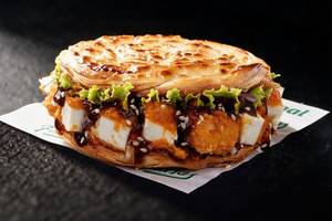 Crispy Baked Teriyaki Paneer Paratha Burger