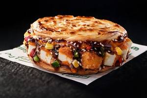 Crispy Baked Paneer Teriyaki Paratha Burger