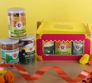 Gourment Sweet & Savoury Combo Gifting Box Oats Cookies Dates Laddoos And Baked Masala Crackers Jars
