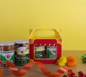 Sweeth Tooth Diwali Gift Box with 1 Jar of Oats Cookies and Biscuits and 1 Jar of Dates Laddoos