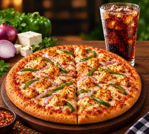 Paneer pizza with coke