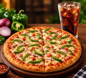 Capsicum pizza with coke