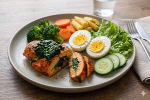 Chicken With Egg + Veggies Rice Platter