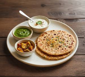2 Paratha Combo (1 Aloo Masala + 1 Aloo Pyaz) with Dahi, Achar & Chutney