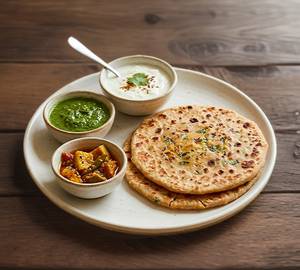 2 Aloo Masala Paratha Combo With Dahi, Achar & Chutney