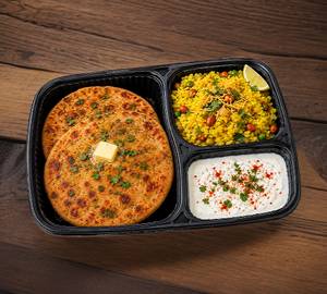 2 Aloo Paratha + Masala Poha + Dahi + 1 Pcs Vidhya Special Chocolate
