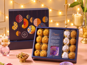 Assorted Gourmet Laddu Mithai Gift Box (16 pcs & 2 Diyas)