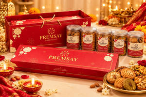 Diwali Box 5 Jar Red Box With Carry Bag