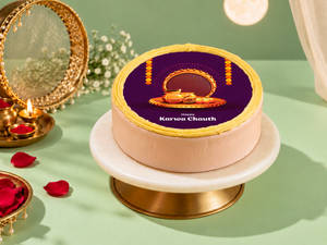 Karwa Chauth Golden Glow Pineapple Photo Cake - 500Gm