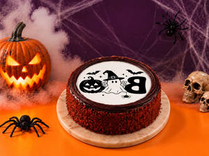 Halloween Spooky Boo Chocolate Photo Cake - 500Gm
