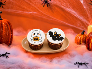 Halloween Ghost & Bat Cupcakes - 2Pcs
