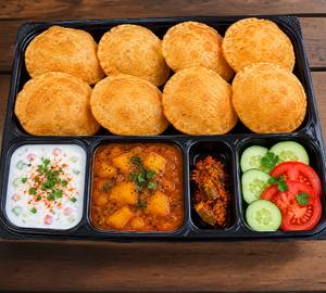 8 Puri+Aloo Sabji+Raita+ Aachar+Salad